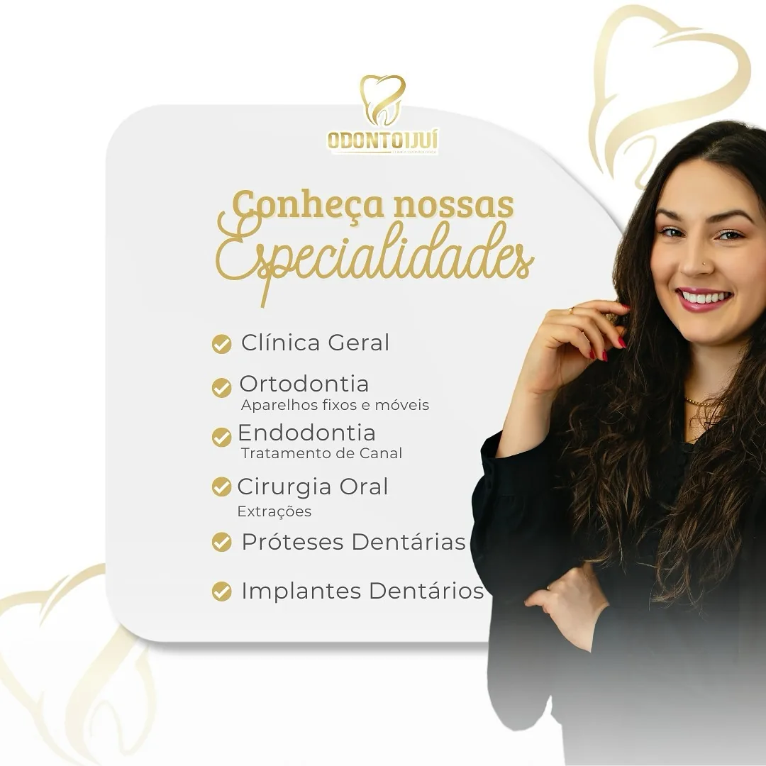 Arte da Odonto Ijuí com a lista de especialidades odontológicas